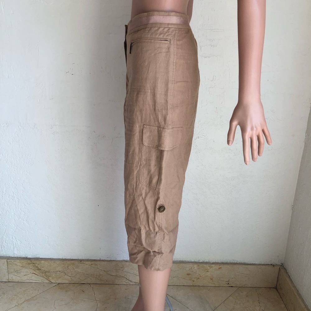 Lafayette 148 100% Linen Convertible Tan Capri Pants Women’s Size 8 Bohemian